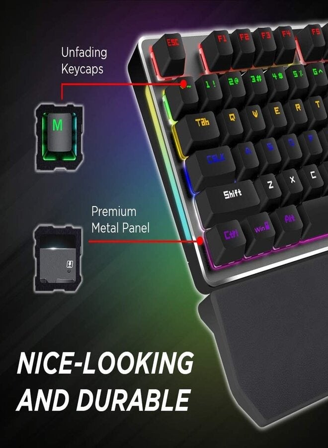 Remson K30 RGB Gaming Mechanical Keyboard 104 Keys Blue Switches Wired USB Keyboards with Detachable Wrist Rest, Arabic/English Gaming Mechanical Keyboard for PC Gamer Computer Desktop