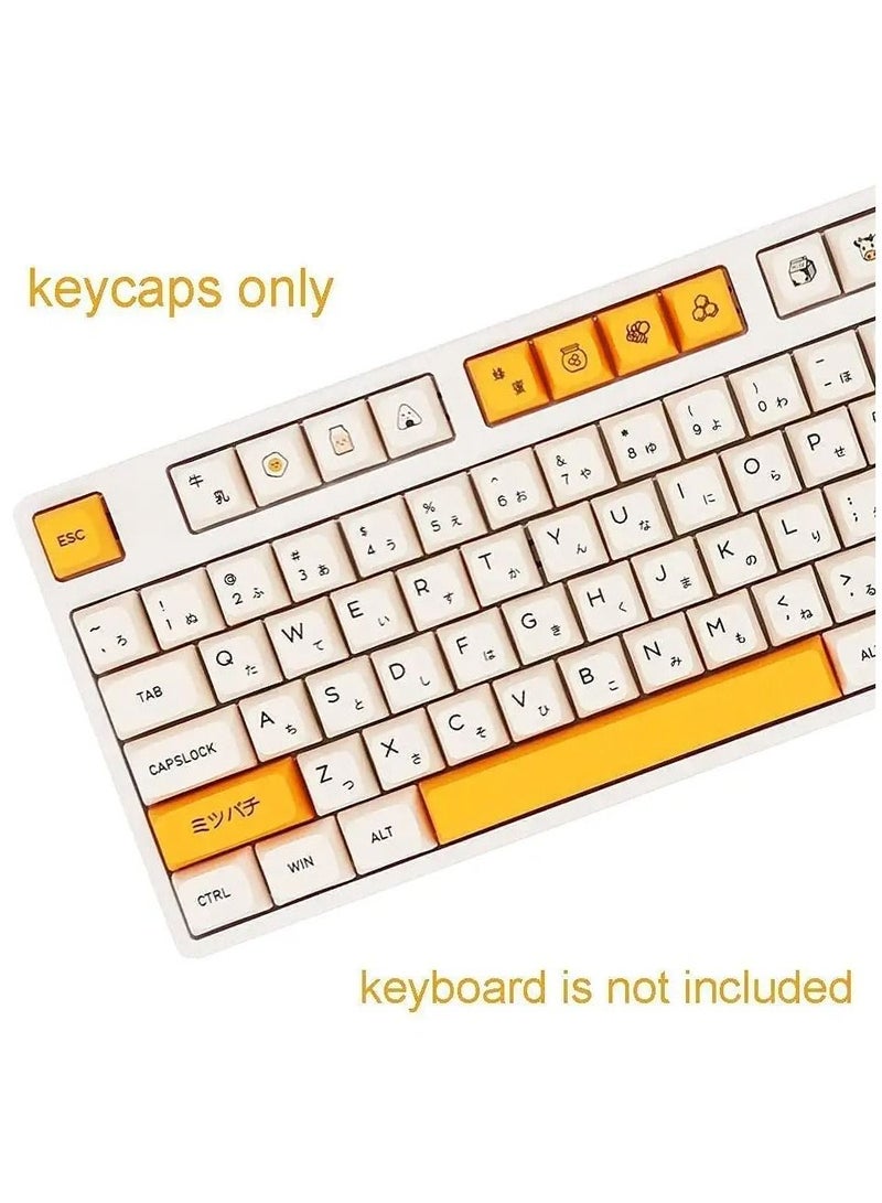 PBT Keycaps 140 Keys XDA Profile Keycaps Dye-Sub Japanese Honey Milk Keycap, ANSI Layout Keycap Suitable for Mechanical Gaming Keyboard Gateron Kailh Cherry MX Switches (Keycaps only)