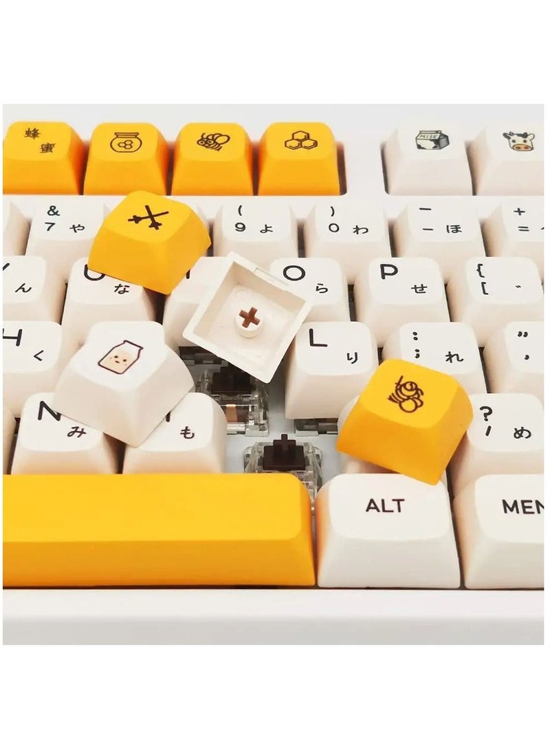 PBT Keycaps 140 Keys XDA Profile Keycaps Dye-Sub Japanese Honey Milk Keycap, ANSI Layout Keycap Suitable for Mechanical Gaming Keyboard Gateron Kailh Cherry MX Switches (Keycaps only)