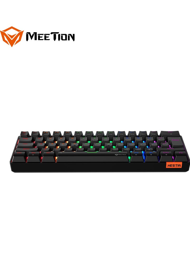 MEETION RGB Backlit Mini 61 Keys Wired 60% Mini Blue Switch Mechanical Best Gaming Keyboard Black MT-MK005