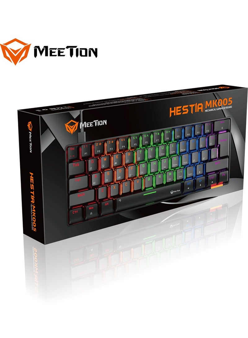 MEETION RGB Backlit Mini 61 Keys Wired 60% Mini Blue Switch Mechanical Best Gaming Keyboard Black MT-MK005