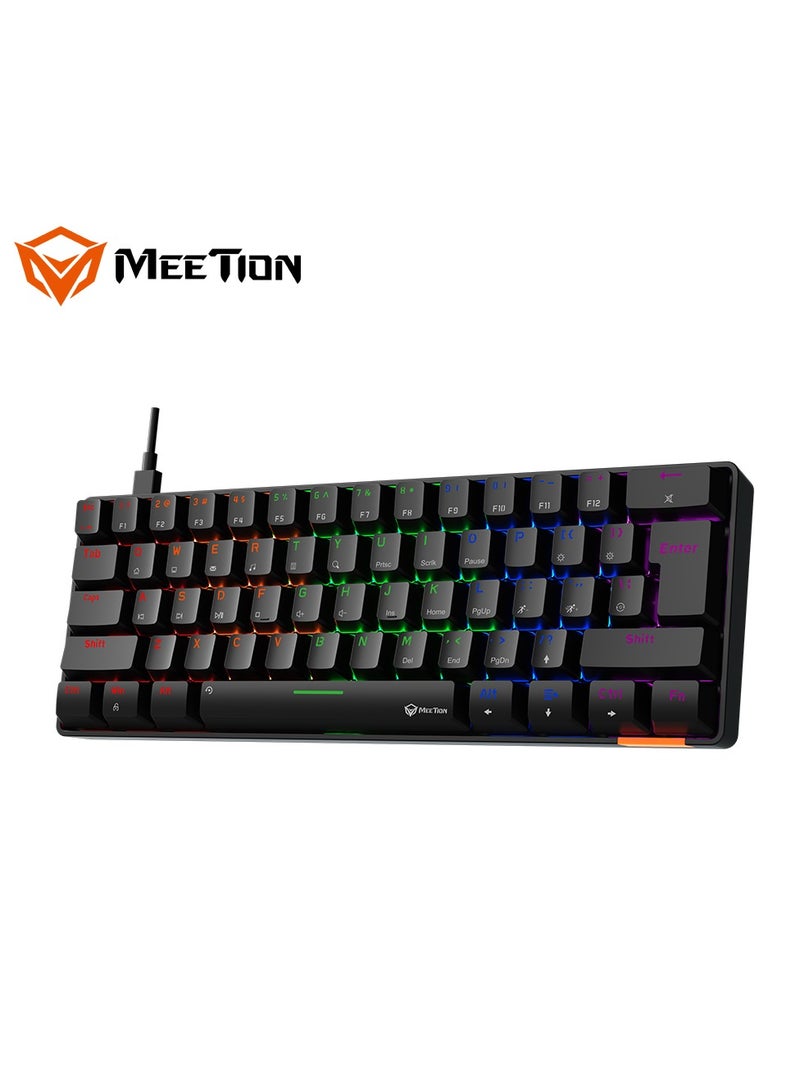 MEETION RGB Backlit Mini 61 Keys Wired 60% Mini Blue Switch Mechanical Best Gaming Keyboard Black MT-MK005