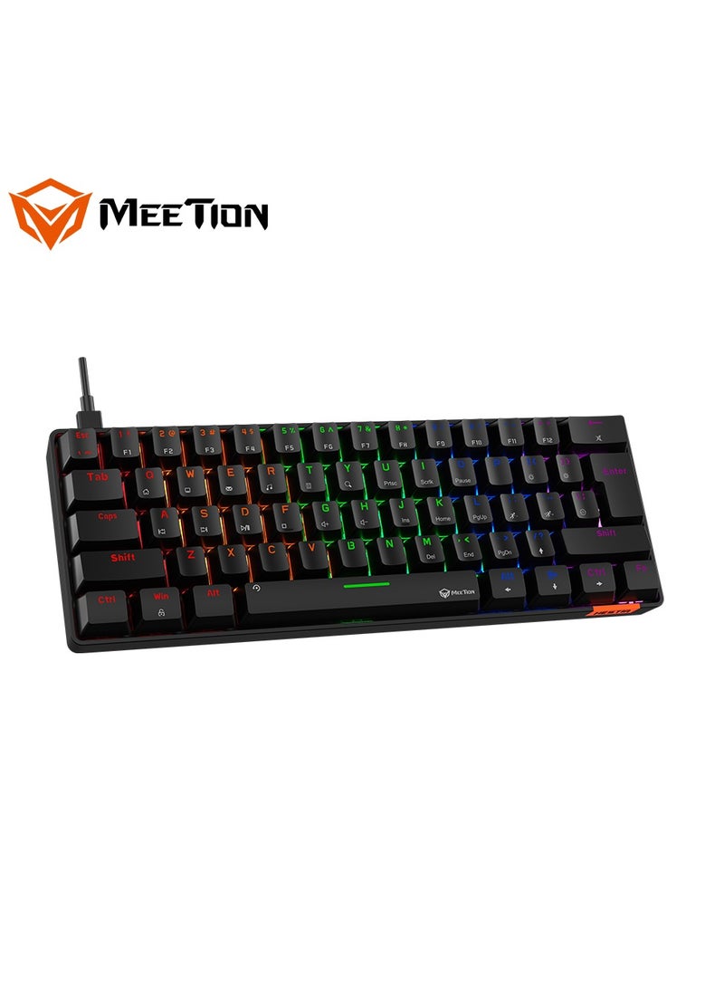 MEETION RGB Backlit Mini 61 Keys Wired 60% Mini Blue Switch Mechanical Best Gaming Keyboard Black MT-MK005