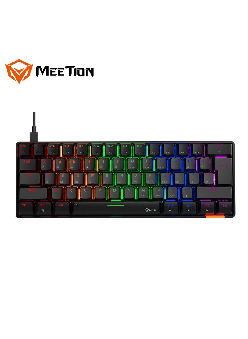 MEETION RGB Backlit Mini 61 Keys Wired 60% Mini Blue Switch Mechanical Best Gaming Keyboard Black MT-MK005