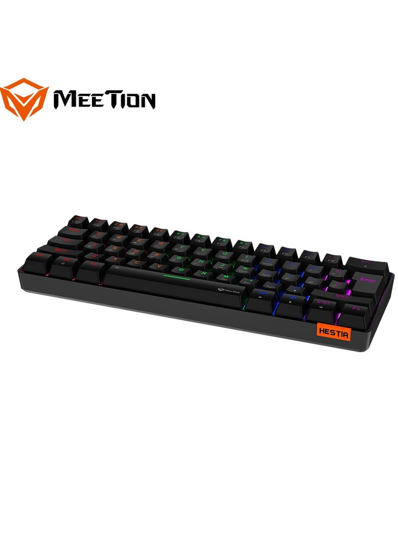 MEETION RGB Backlit Mini 61 Keys Wired 60% Mini Blue Switch Mechanical Best Gaming Keyboard Black MT-MK005