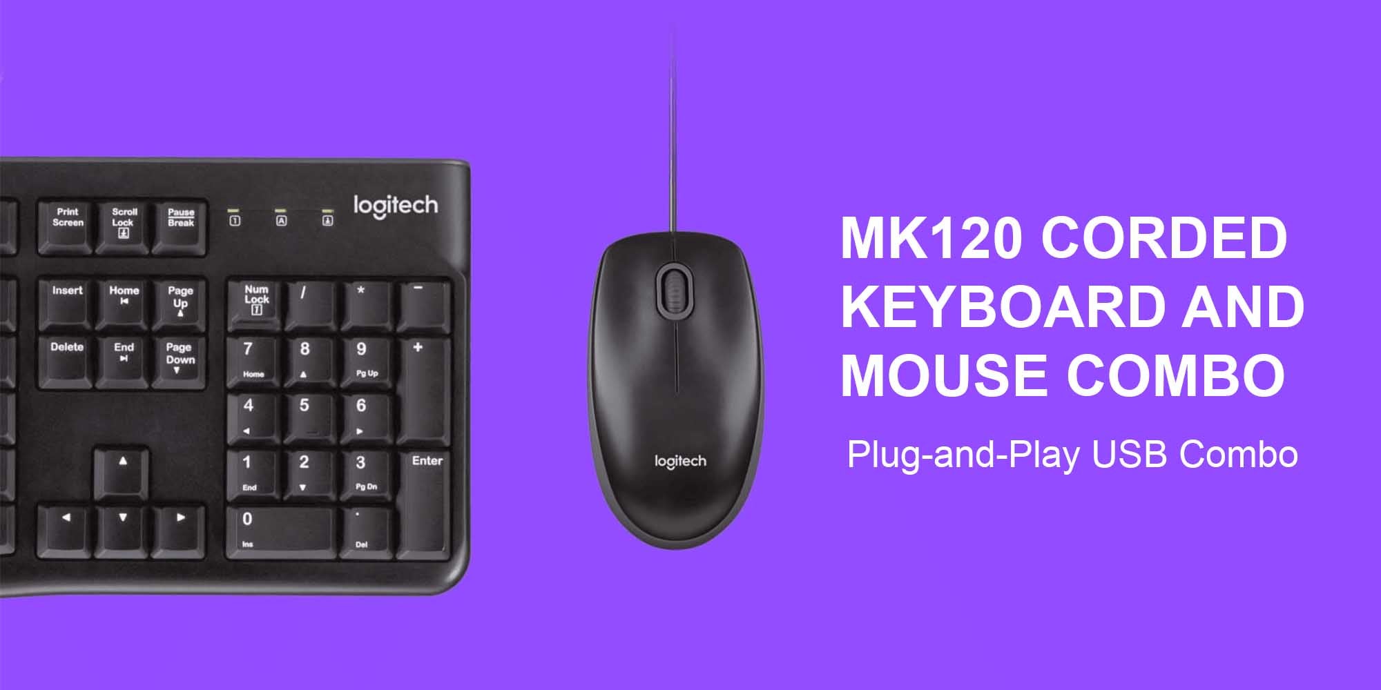 MK120 Wired English Keyboard With Optical Mouse Black