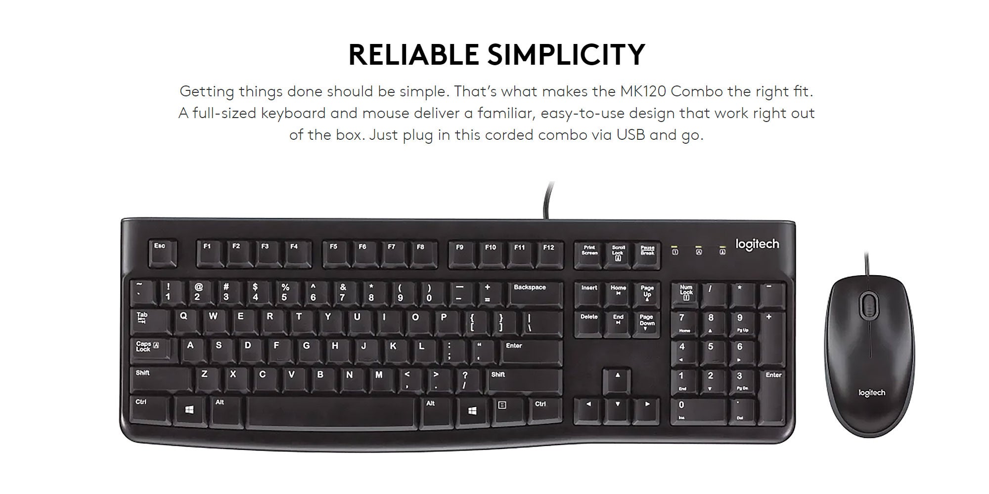 MK120 Wired English Keyboard With Optical Mouse Black