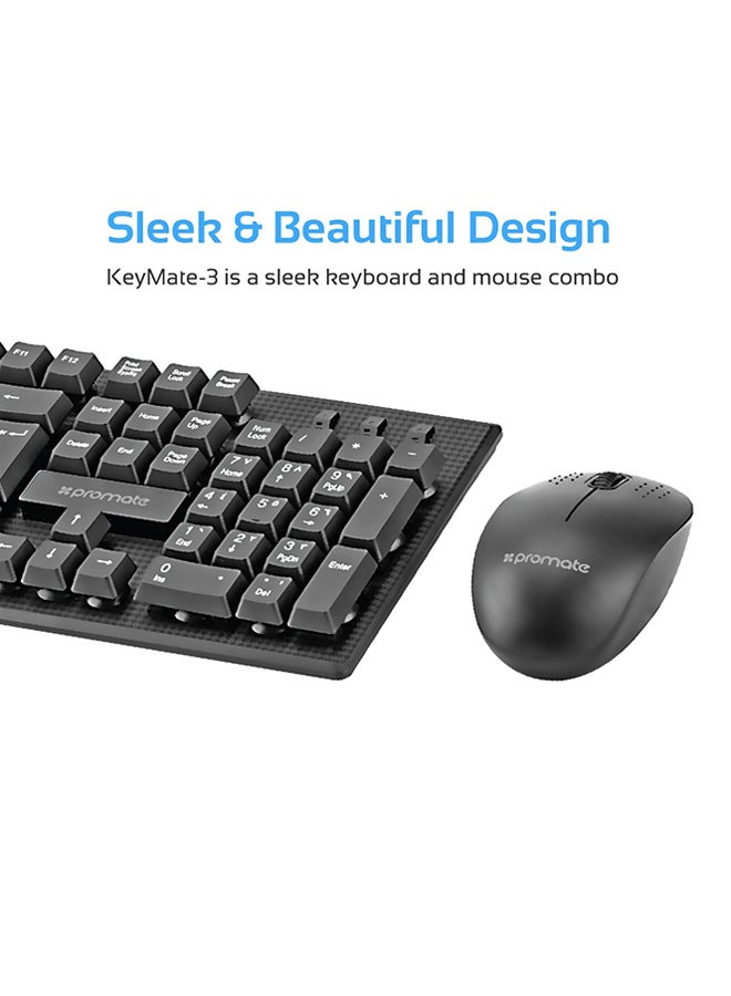 Keyboard and Mouse Combo, Super-Slim Typewriter Styled 2.4Ghz Wireless Full-Sized Keyboard and Mouse Combo with Silent Keys and Auto Sleep for PC, Windows, Mac iOS, Laptops - English/Arabic Black