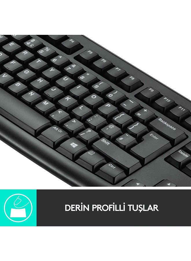 MK270 Wireless Combo Keyboard and Mouse, English Arabic Layout, Long Battery Life, 1000 DPI Resolution, Multimedia Keys, Compact Design Black