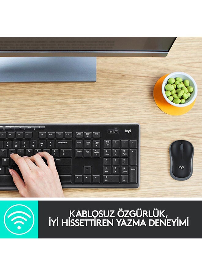 MK270 Wireless Combo Keyboard and Mouse, English Arabic Layout, Long Battery Life, 1000 DPI Resolution, Multimedia Keys, Compact Design Black