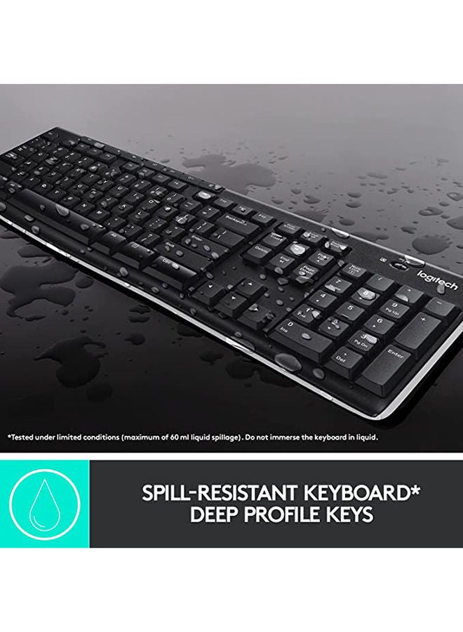 MK270 Wireless Combo Keyboard and Mouse, English Arabic Layout, Long Battery Life, 1000 DPI Resolution, Multimedia Keys, Compact Design Black