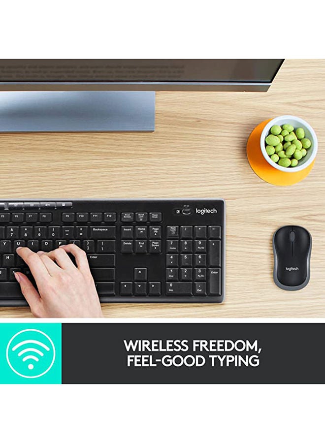 MK270 Wireless Combo Keyboard and Mouse, English Arabic Layout, Long Battery Life, 1000 DPI Resolution, Multimedia Keys, Compact Design Black