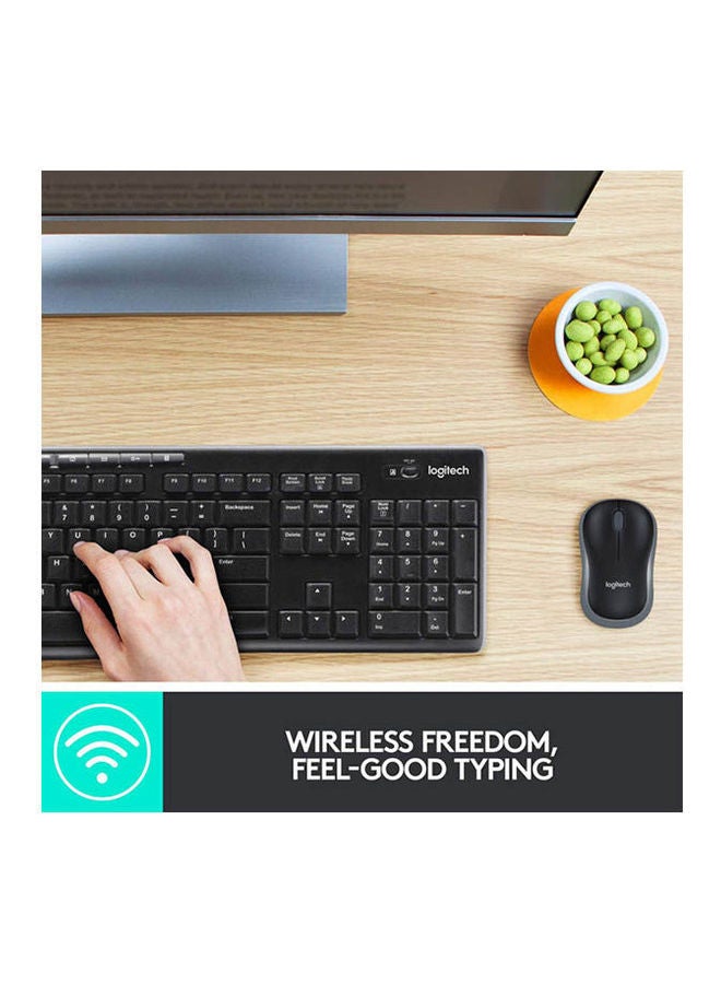 MK270 Wireless Combo Keyboard and Mouse, English Arabic Layout, Long Battery Life, 1000 DPI Resolution, Multimedia Keys, Compact Design Black