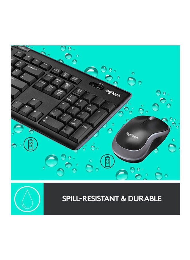 MK270 Wireless Combo Keyboard and Mouse, English Arabic Layout, Long Battery Life, 1000 DPI Resolution, Multimedia Keys, Compact Design Black