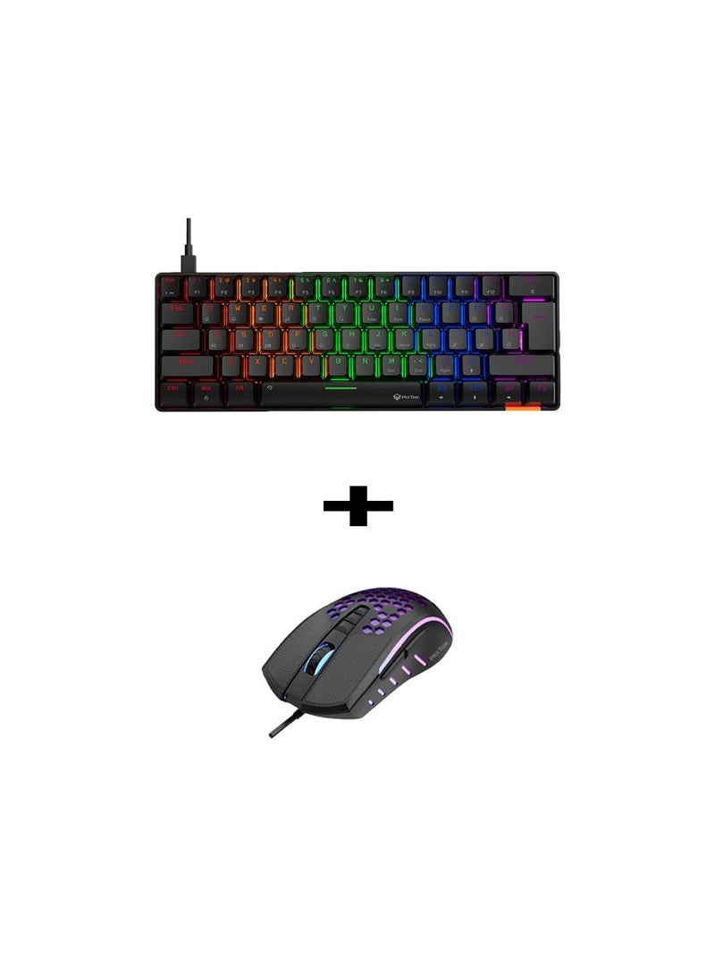 MEETION MK005 Hotswap 60 Custom RGB Backlit Mini 61 Keys 60% Gaming Mechanical Keyboard For Computer and Gamer Mouse 3200Dpi USB RGB Flowing Backlit Light PC Computer Honeycomb Gaming Mice(MK005 + GM2