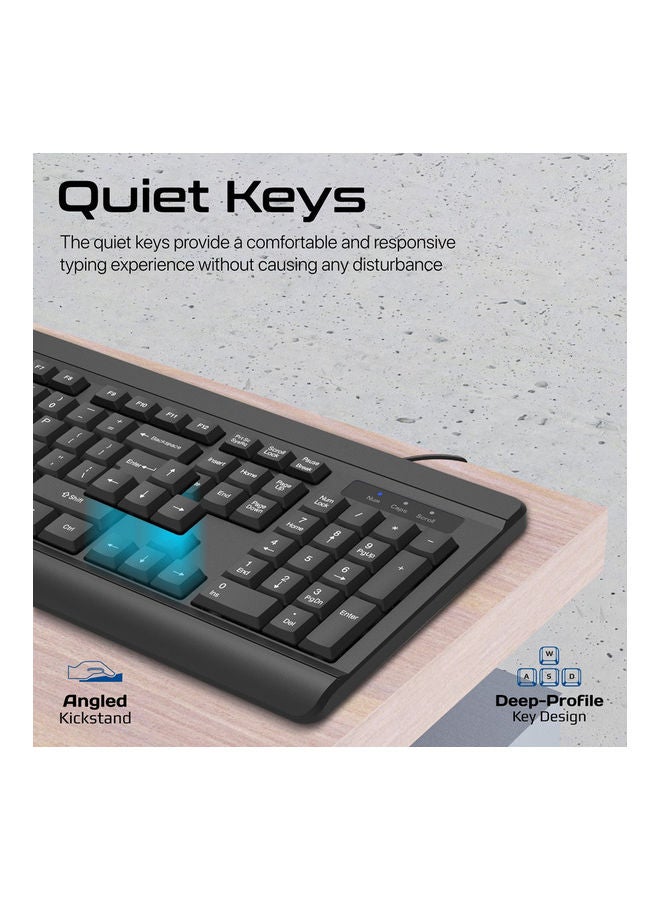 Silent Wired Keyboard with Ambidextrous 1200 DPI Mouse, Silicone Grip and Spill-Resistant, Combo-CM6 Black