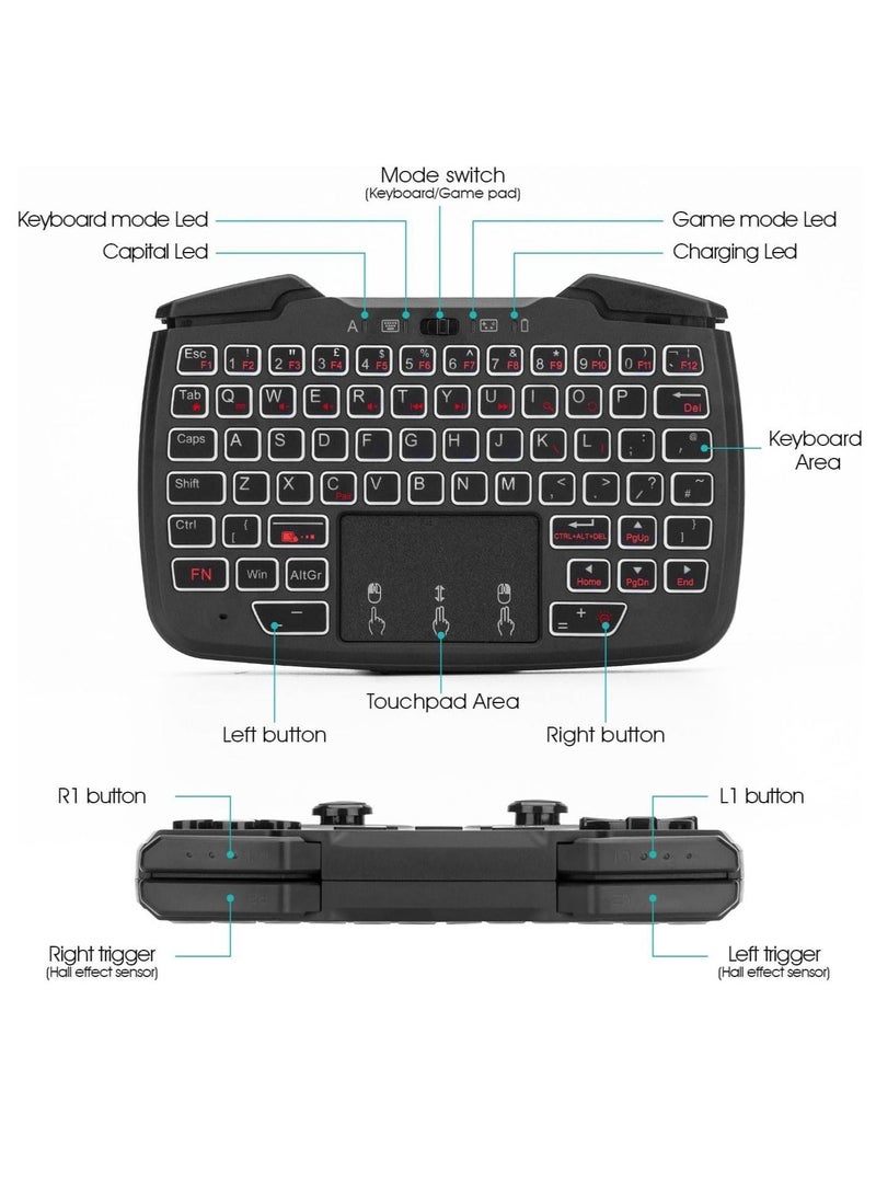 RK707 Mini Keyboard and Mouse Combo with Trackpad Media Game Controller 62-Key Rechargeable Backlit Turbo Vibration for PC Raspberry pi2 Android TV Google