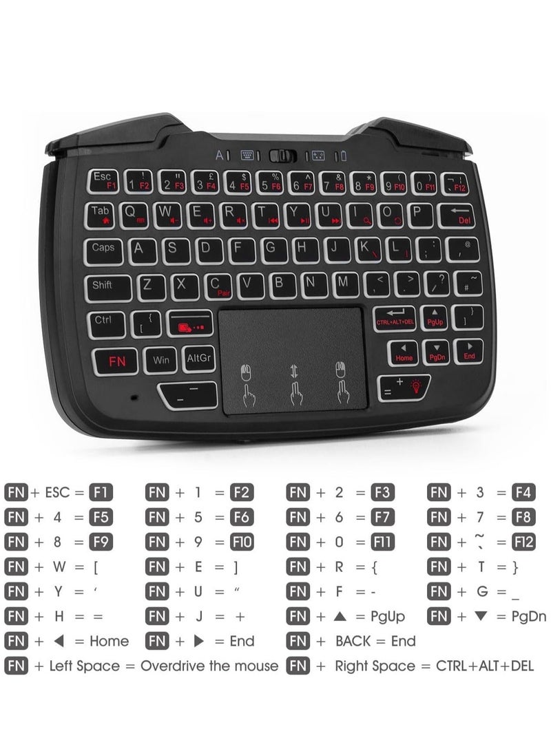 RK707 Mini Keyboard and Mouse Combo with Trackpad Media Game Controller 62-Key Rechargeable Backlit Turbo Vibration for PC Raspberry pi2 Android TV Google
