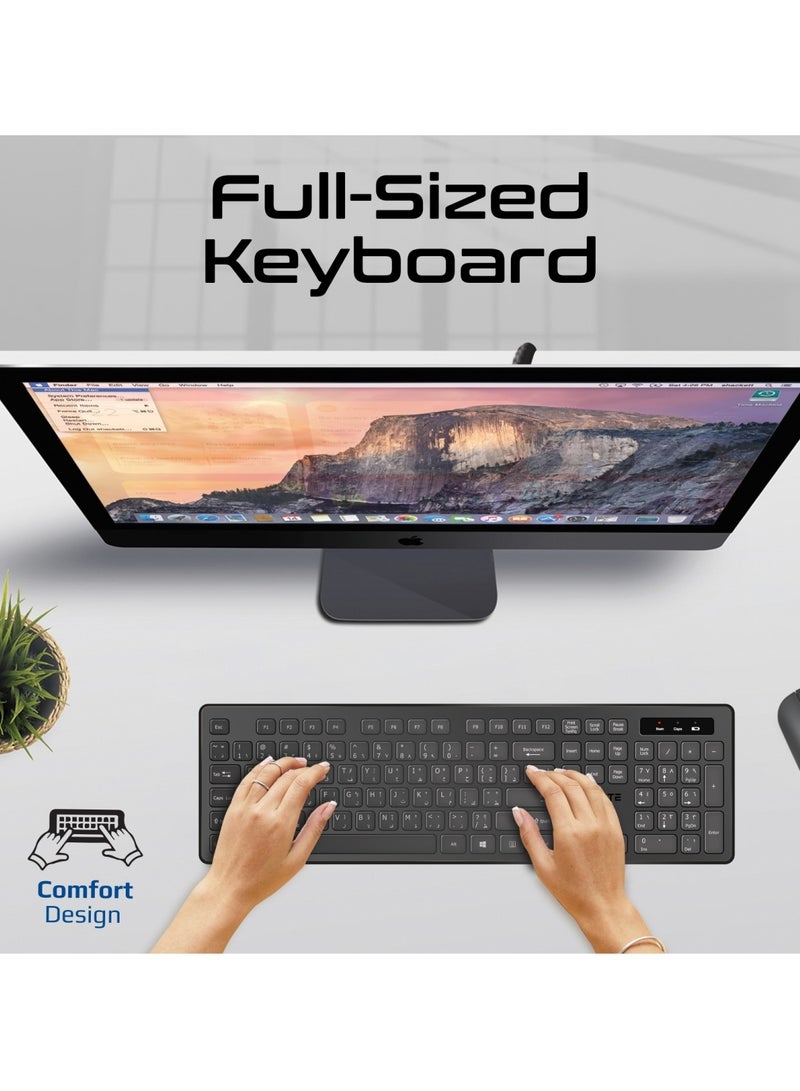 Wireless Keyboard And Mouse Combo, Slim Full-Size 2.4Ghz Wireless Keyboard With 1600 DPI Ambidextrous Mouse, Nano USB Receiver, Quiet Keys, Angled Kickstand For iMac, MacBook Air, ASUS, ProCombo-13 Black