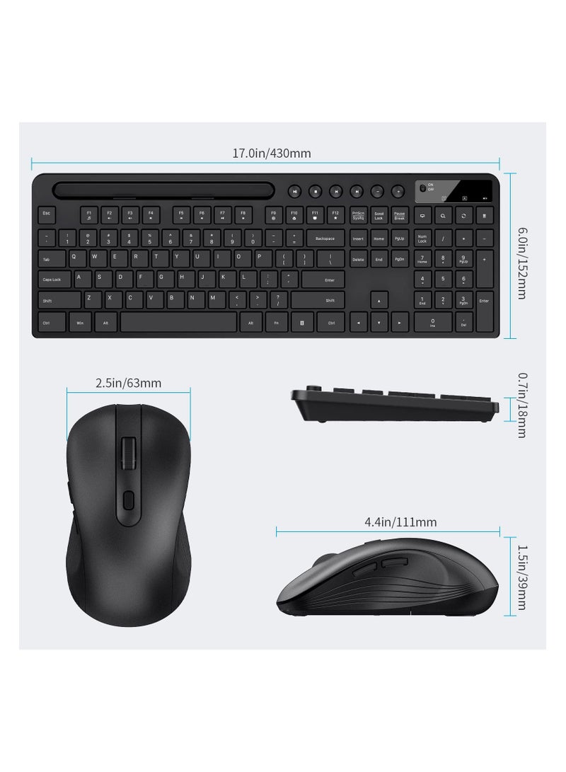 Wireless Keyboard and Mouse Combo, 2.4G Ergonomic Wireless Computer Keyboard with Phone Tablet Holder, Silent Mouse with 6 Button, Compatible with MacBook, Windows (Black)