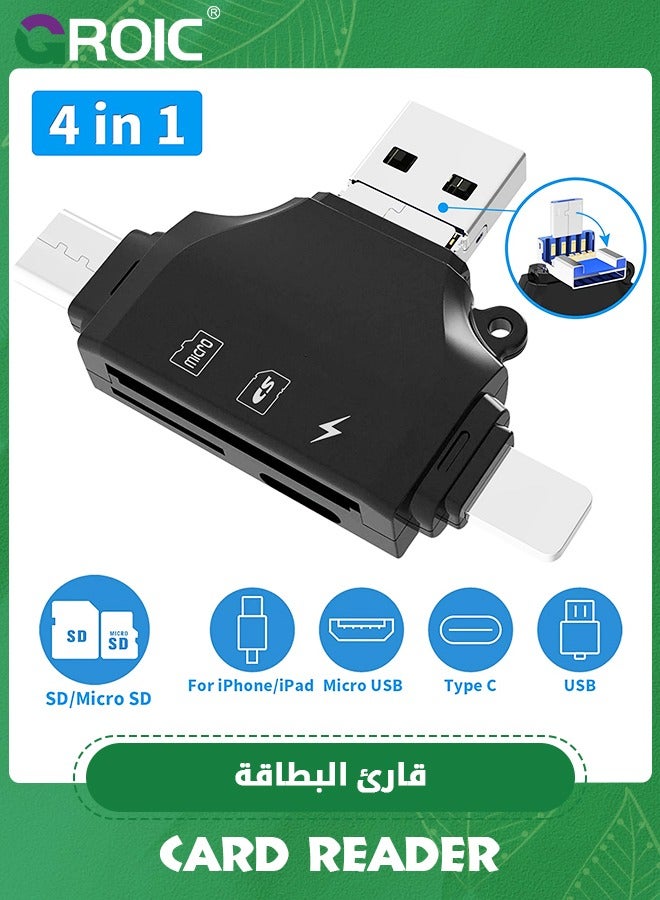 4 in 1 SD Card Reader for iPhone ipad Android Mac PC Camera, Micro SD Card Reader SD Card Adapter Portable Memory Card Reader Trail Camera Viewer Compatible for SD and TF Card