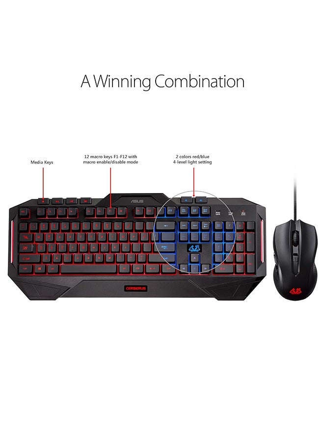 Cerberus Gaming Keyboard And Mouse Set Black