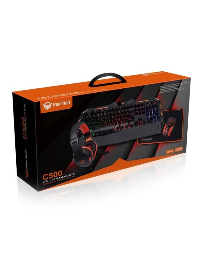 Meetion C500 – 4-in1 Combo Gaming Keyboard, Mouse and Mouse pad with Gaming Headset, Wired LED RGB Backlight for Computer PC/Laptop - Black