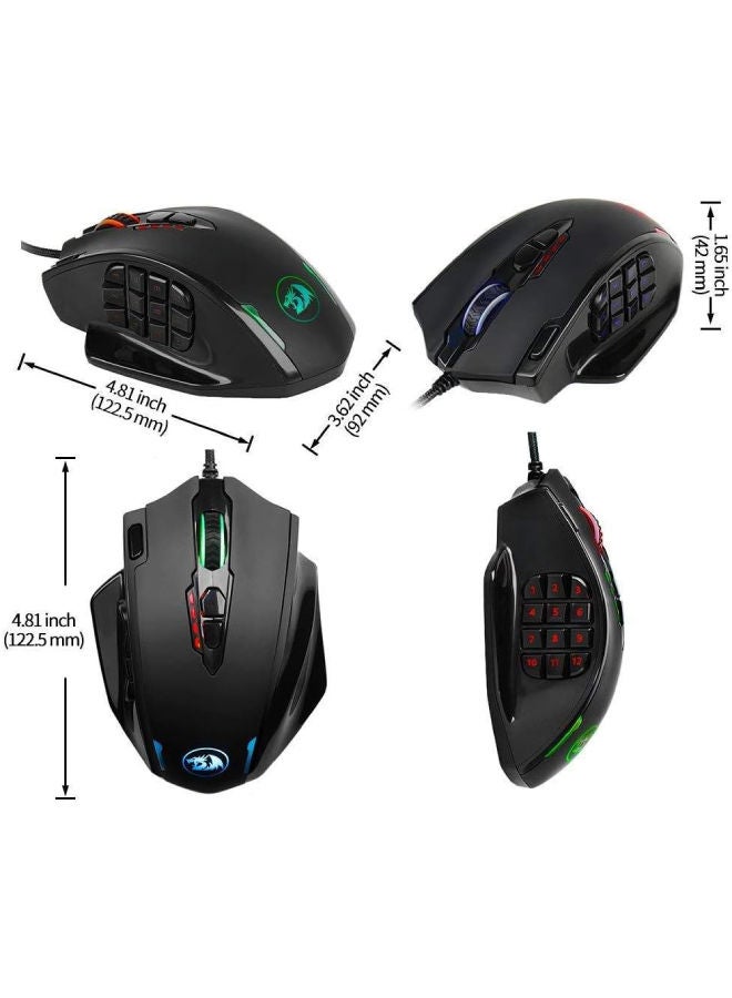 M908 Laser Wired Gaming Mouse With Side Buttons Black