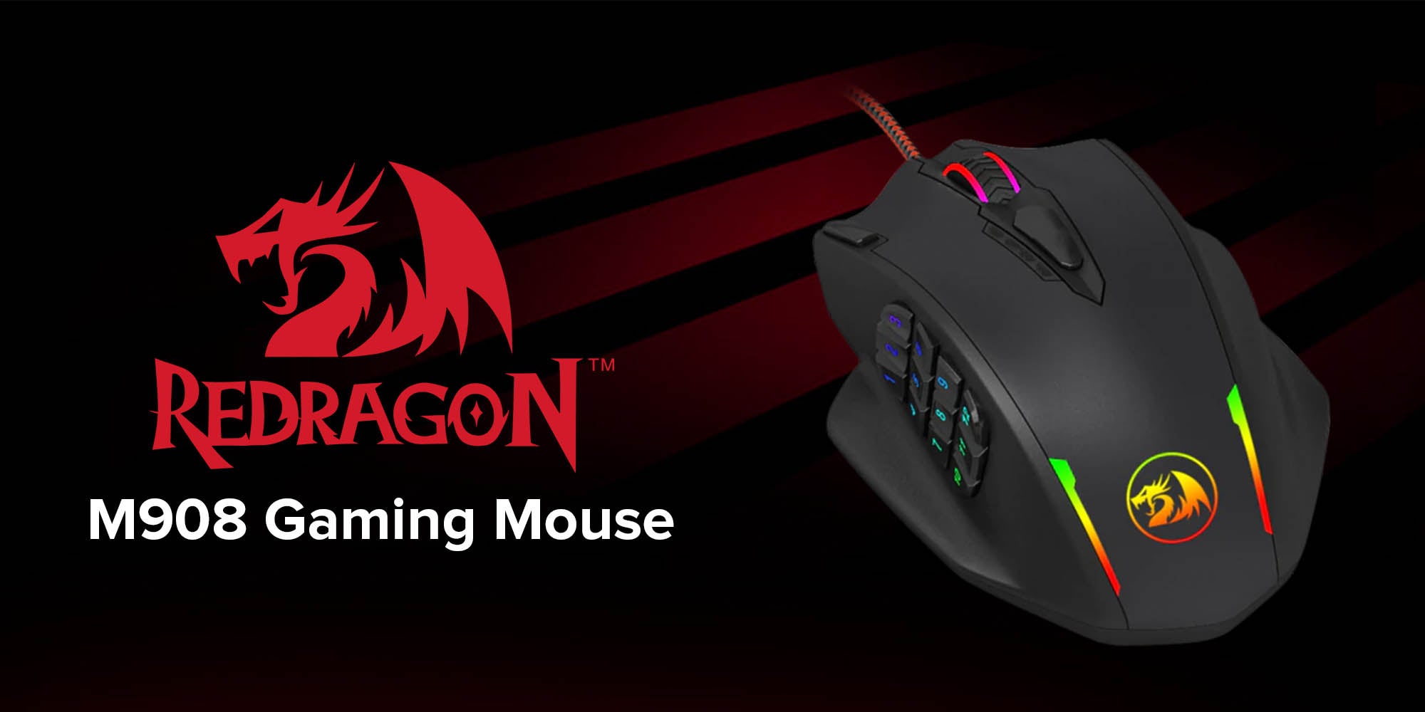 M908 Laser Wired Gaming Mouse With Side Buttons Black