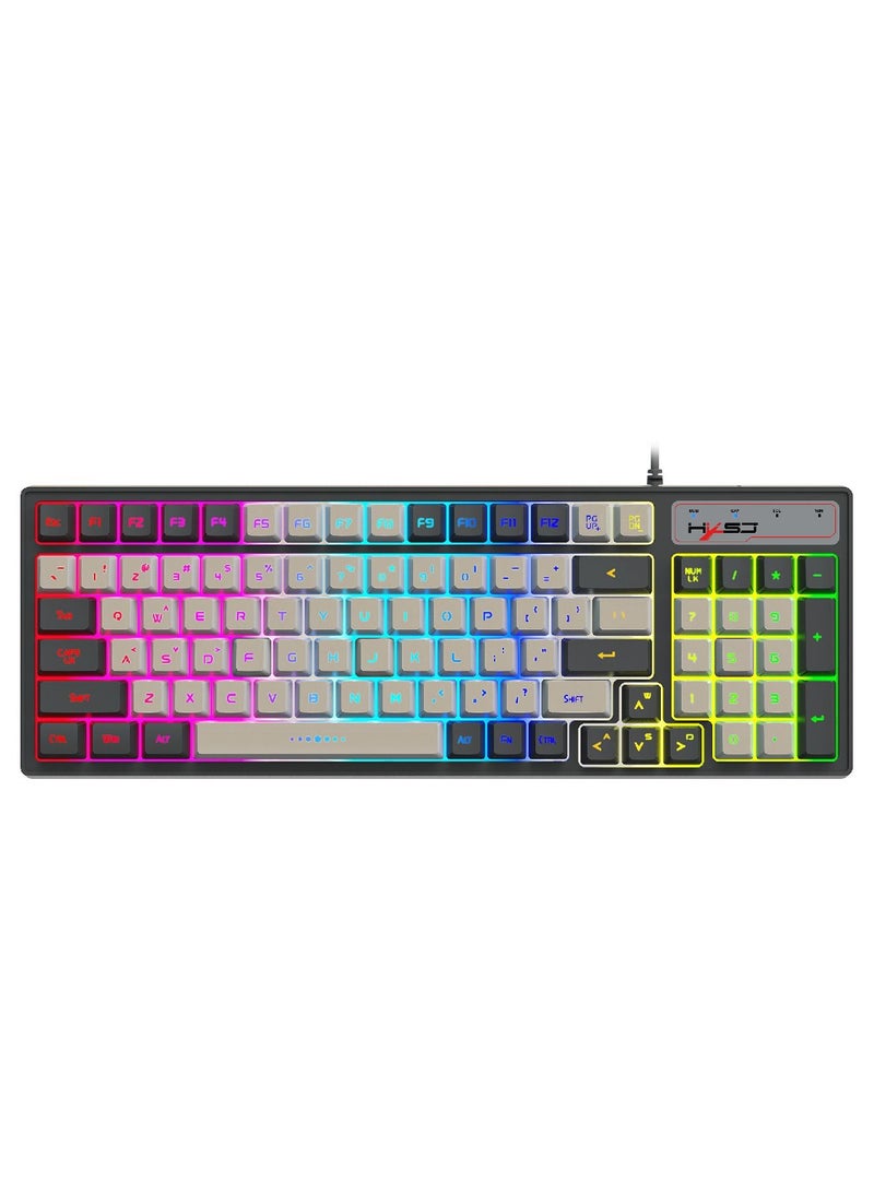 V600 Gaming Keyboard RGB Backlit Two Color Injection Molding Keycap Gray And Black Color Matching Wired Keyboard