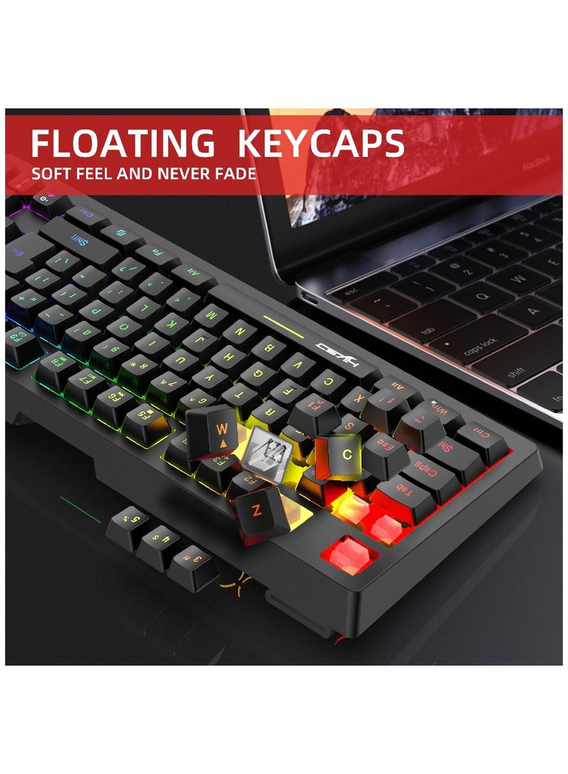 Wireless Mechanical Gaming Keyboard 60% Compact 87 Key Tenkeyless RGB Backlit Computer Keyboard  For Windows PC Gamers