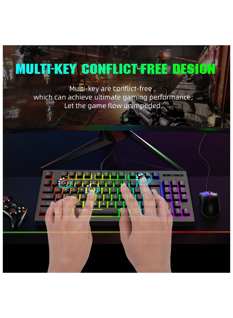 Wireless Mechanical Gaming Keyboard 60% Compact 87 Key Tenkeyless RGB Backlit Computer Keyboard  For Windows PC Gamers