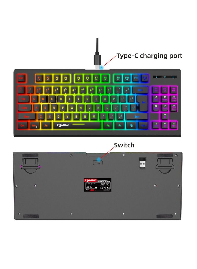 Wireless Mechanical Gaming Keyboard 60% Compact 87 Key Tenkeyless RGB Backlit Computer Keyboard  For Windows PC Gamers