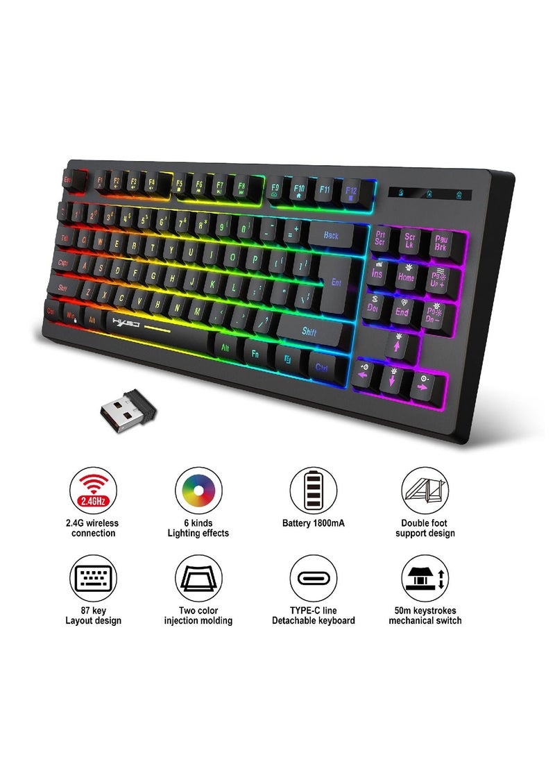 Wireless Mechanical Gaming Keyboard 60% Compact 87 Key Tenkeyless RGB Backlit Computer Keyboard  For Windows PC Gamers