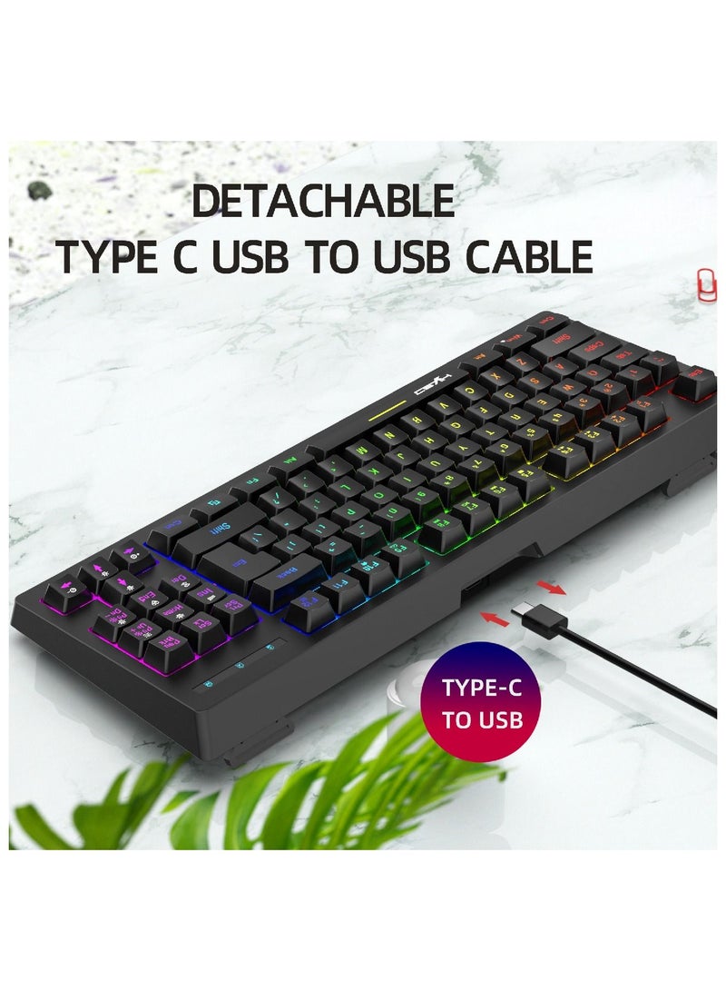 Wireless Mechanical Gaming Keyboard 60% Compact 87 Key Tenkeyless RGB Backlit Computer Keyboard  For Windows PC Gamers