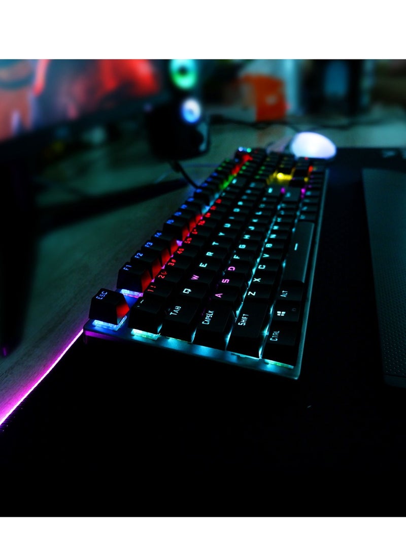 Mechanical Gaming Keyboard NKRO with Wrist Rest RGB Backlit Volume/Lighting Control Knob Fully Programmable 108-Keys Anti-Ghosting Wired Computer Keyboards for Office/Games, Red Switch