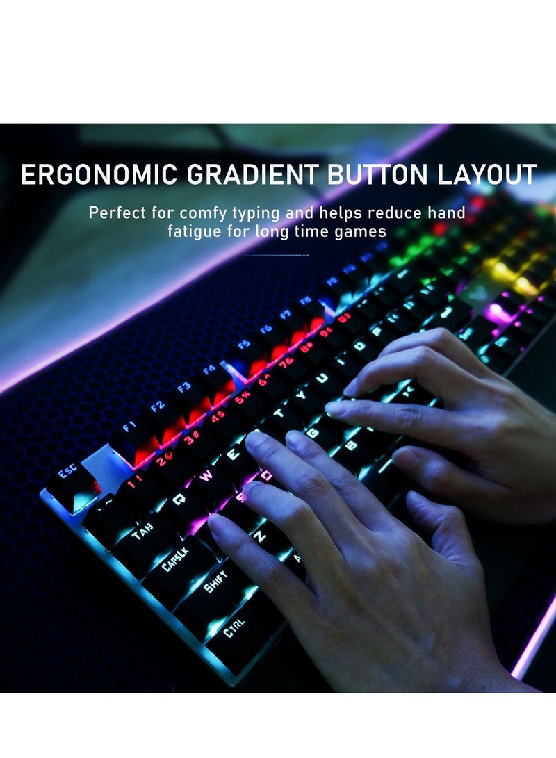 Mechanical Gaming Keyboard NKRO with Wrist Rest RGB Backlit Volume/Lighting Control Knob Fully Programmable 108-Keys Anti-Ghosting Wired Computer Keyboards for Office/Games, Red Switch