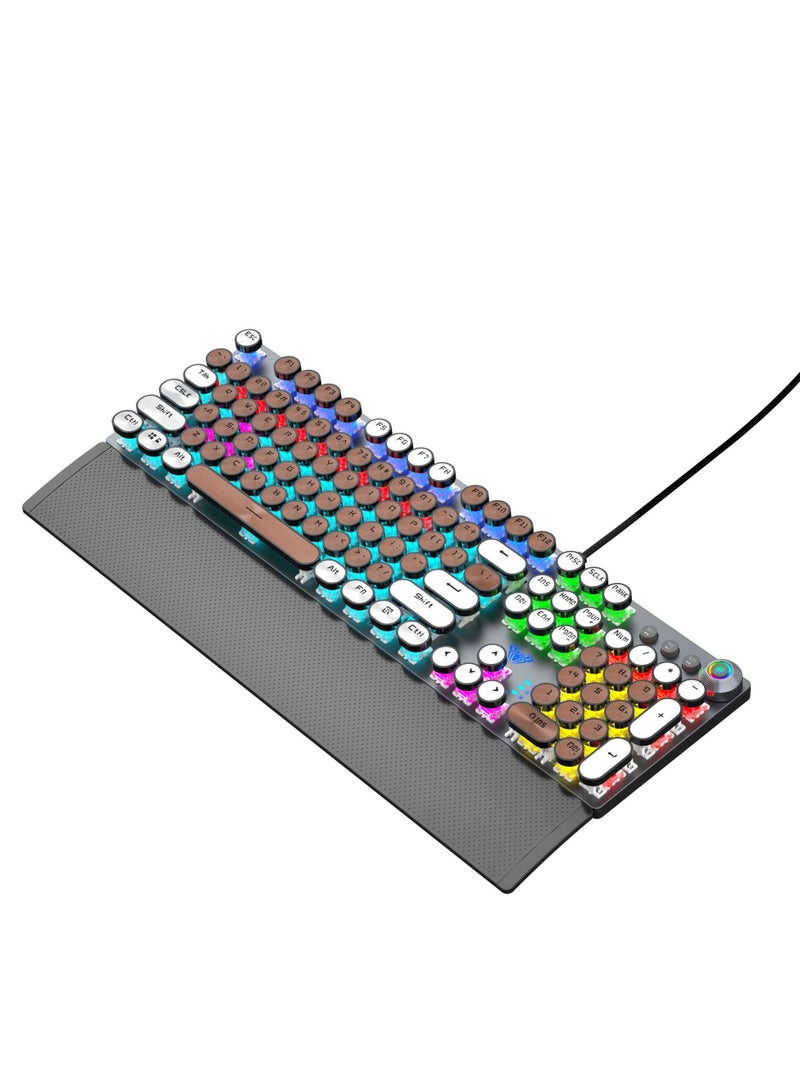 Mechanical Gaming Keyboard NKRO with Wrist Rest RGB Backlit Volume/Lighting Control Knob Fully Programmable 108-Keys Anti-Ghosting Wired Computer Keyboards for Office/Games, Red Switch