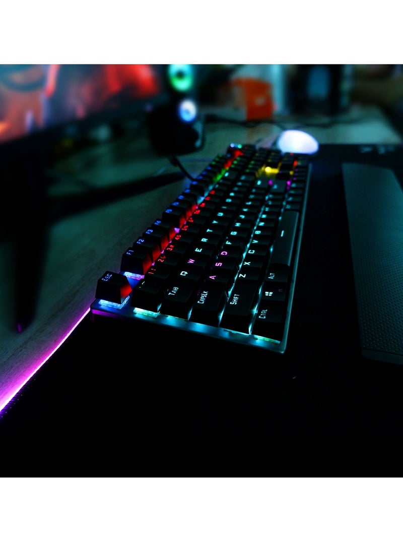 Mechanical Gaming Keyboard NKRO with Wrist Rest RGB Backlit Volume Lighting Control Knob Fully Programmable 108Keys Anti Ghosting Wired Computer Keyboards for Office Games Black Switch