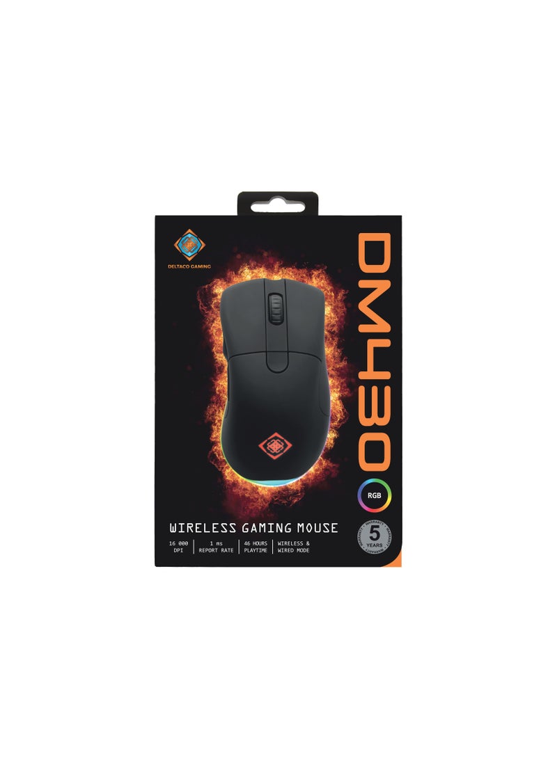 Deltaco Gaming DM430 Wireless Gaming Mouse 16,000 DPI 1000Hz Polling Rate 46 Hours Battery Life 2.4GHz USB Receiver Stylish Black Gaming Mouse for Windows PC with Programmable Buttons