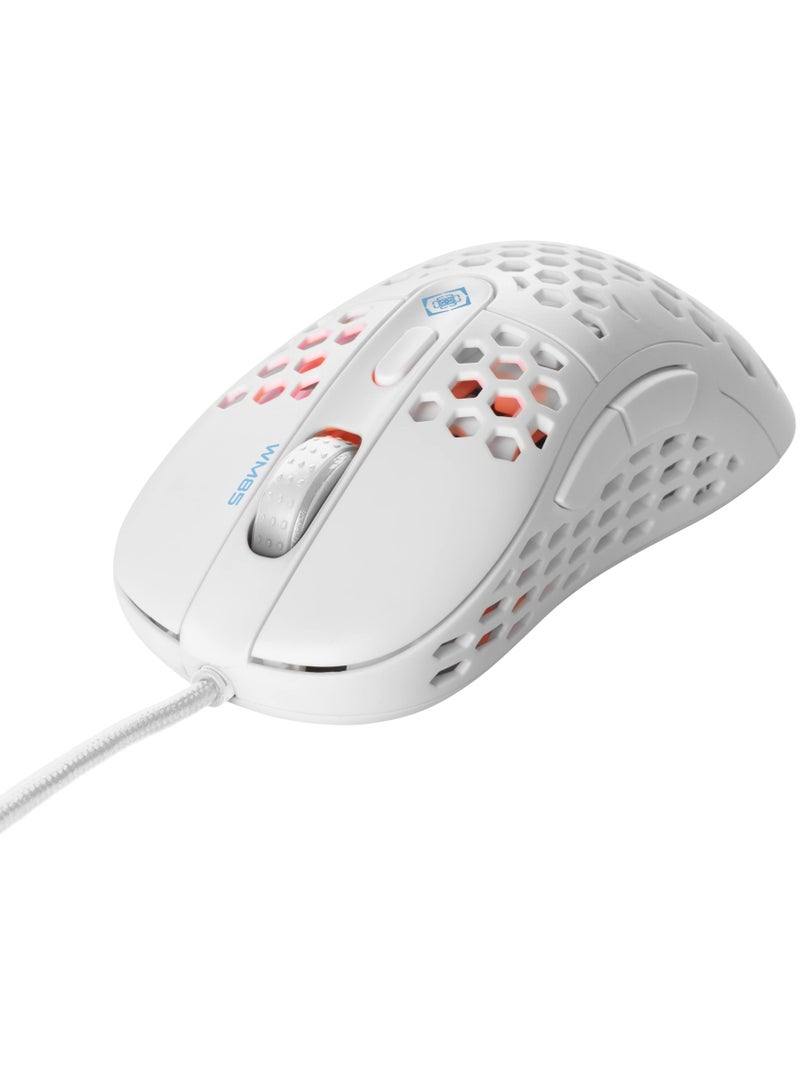 Ultra Light Wired Gaming Mouse White Optical Mouse with 6 Buttons 6 Adjustable DPI Settings Up to 6400 DPI