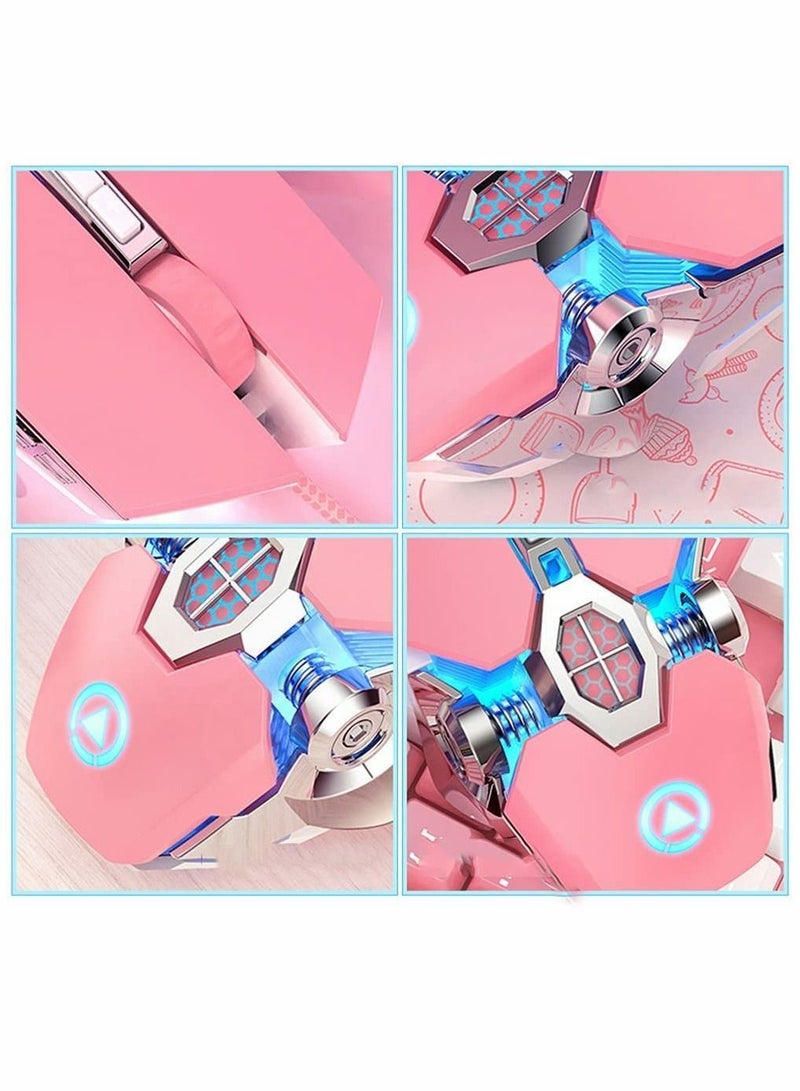 Gaming Mouse Wired Computer Mechanical Pink Optical USB 7 Buttons, 4 Levels Adjustable DPI Up to 3200, RGB Backlit, Sound Click PC Fit for Girls Gamer