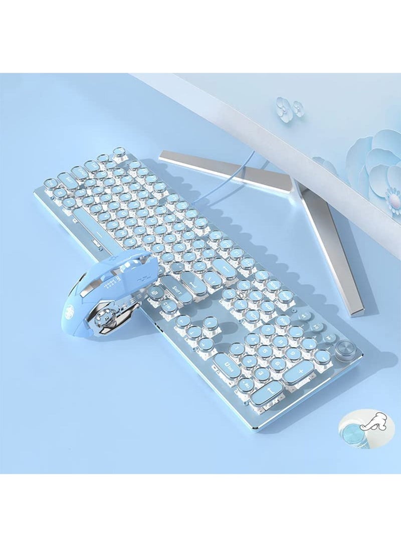 Gaming Wire Keyboard with Mouse set Retro Punk Typewriter Style White Backlight USB Stylish Mechanical Keyboard