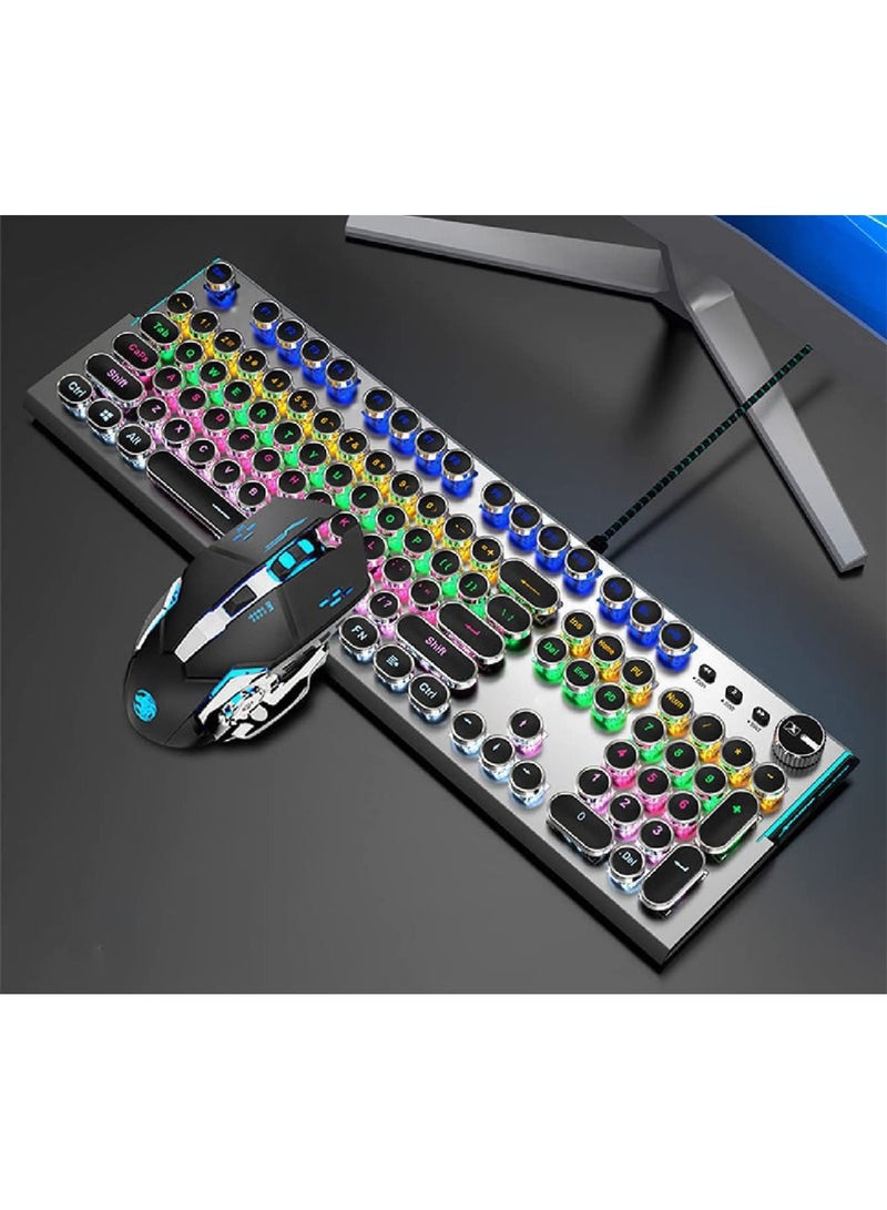 Wired Gaming Keyboard with Mouse set USB Port Retro Punk Typewriter Style