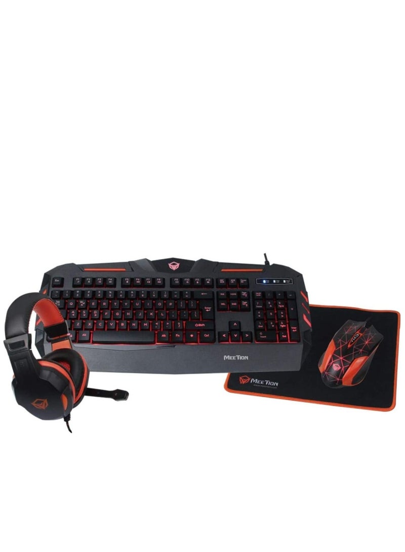 Meetion 4 in 1 C-500 PC Backlight USB Ergonomic Gaming Mouse Rainbow Keyboard and Mouse Pad Combo