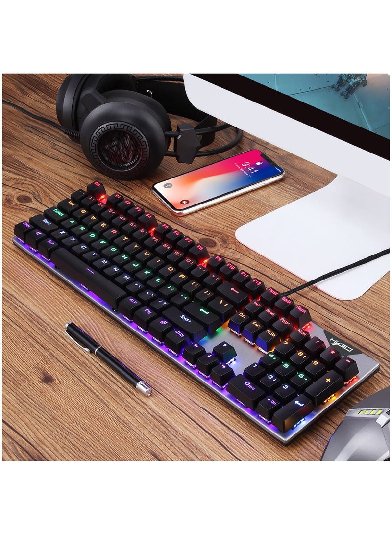 4-in-1 ENGLISH/ARABIC Gaming Keyboard Mouse Combo 104 Keys Rainbow Backlit Mechanical Keyboard RGB Backlit 5500 DPI Lightweight Gaming Mouse 3.5mm Gaming Stereo Headset For Pc Laptop Computer Black