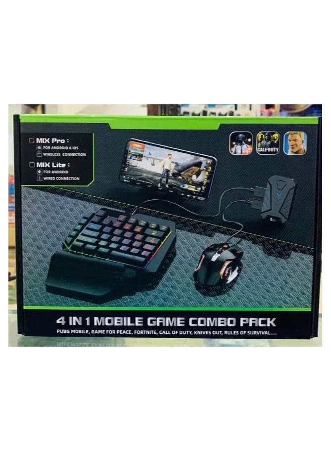 Mix Pro 4 in 1 Mobile Gaming Combo Pack including mouse keyboard