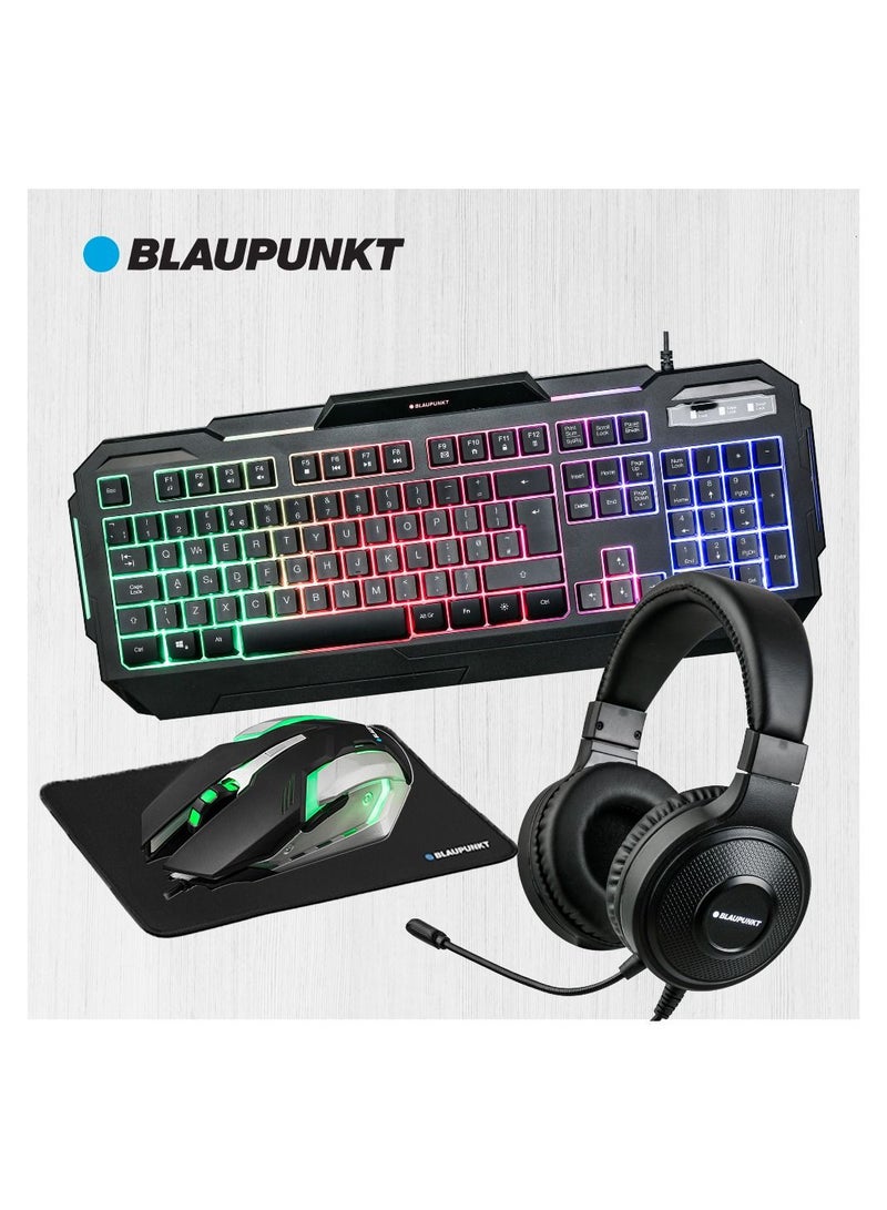 Wired Keyboard and Mouse Gaming Combo with Headphone and Mouse Pad