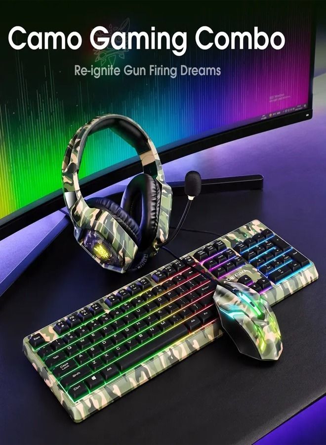 3-in-1 Gaming Combo Wired Keyboard And Mouse With Headphone