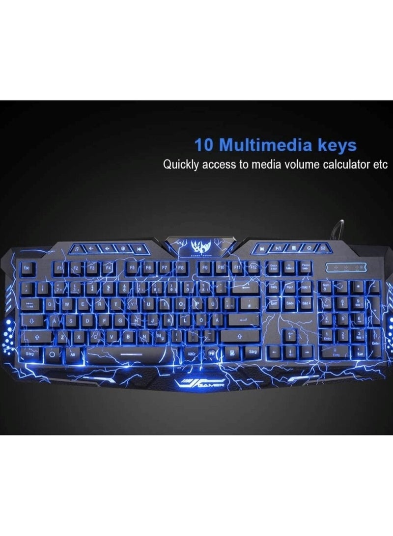 Best Cool Gaming Led Wire Keyboard And Mouse For Gamer Lover Backlit Burst Crack Colorful Lighting